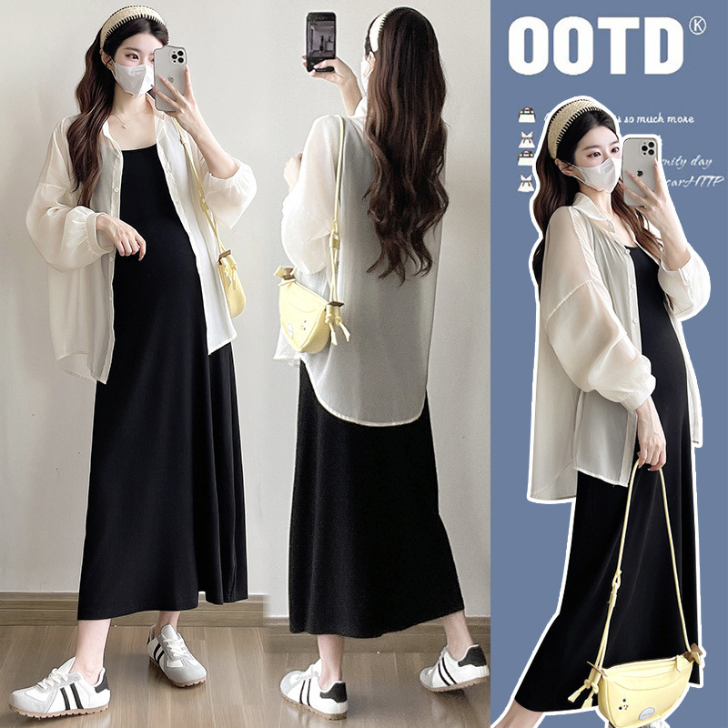 Maternity Dress Summer 2025 New Style Pregnant Mother High-End Outfit Suit Suspender Skirt Summer Dress Fashionable