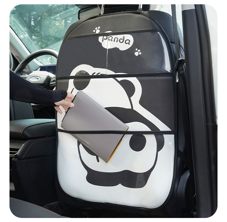 Cartoon Car Anti-Kick Pad, Debris Bag, Panda Car Seat Back Anti-Dirty Pad, Car Leather Multi-Functional Protective Pad