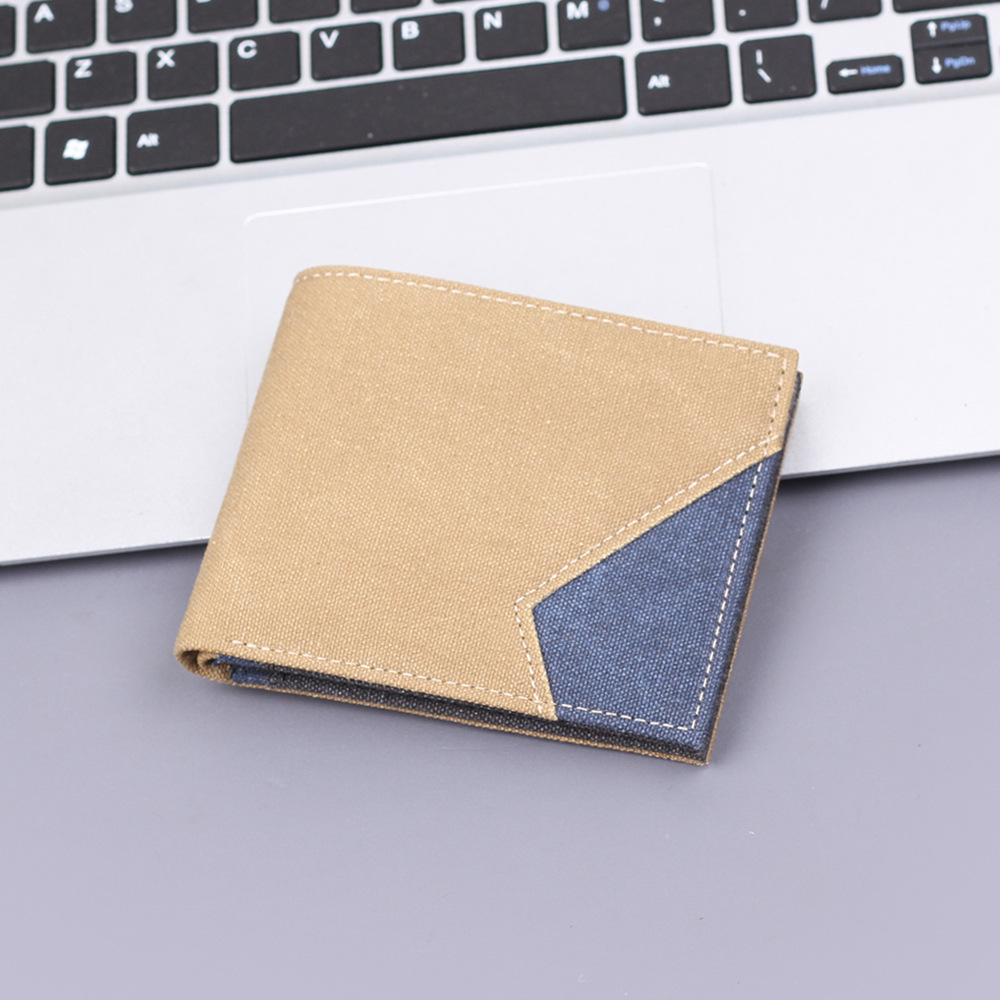 Jean cartera corta de hombre cartera de 9 tarjetas para hombres cartera de lona de tela suave cartera de cuero empalme