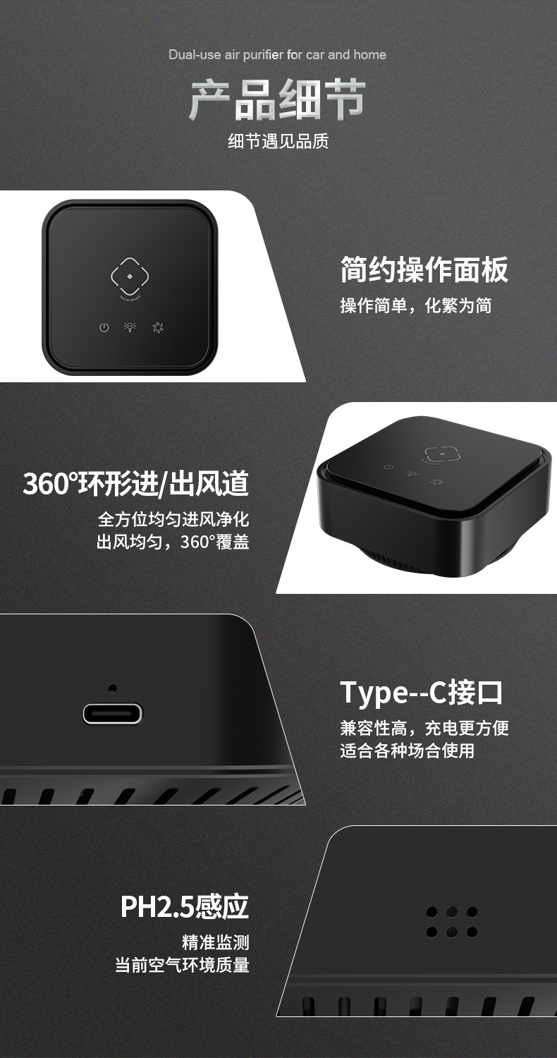 Cross-Border Car Air Purifier Formaldehyde Removal Sterilization Car Negative Ion Air Purifier Manufacturer Wholesale Gifts