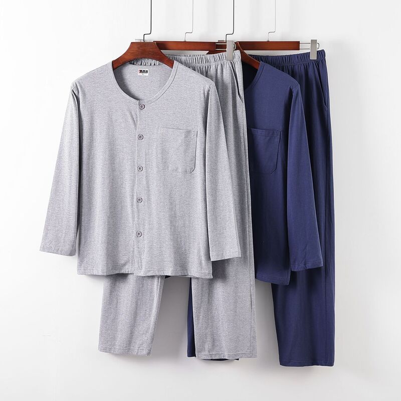 Men's Cotton Pajamas, Dad's Front Button Men's Pajamas, Cardigan Pajamas, Thin Pajamas for Bedridden Elderly, Elderly Style