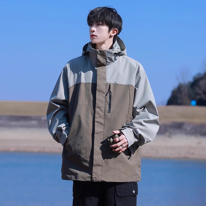 NASA山系户外徒步三合一冲锋衣男士秋冬季新款宽松休闲连帽登山服|undefined