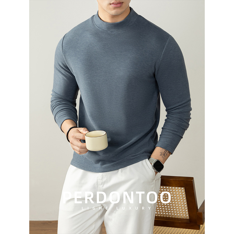 킨플루 ™ 천연 양털 혼합 따뜻한 열 저장 하프 터틀넥 바닥 셔츠 가을, 겨울 두꺼운 긴팔 티셔츠 남성용