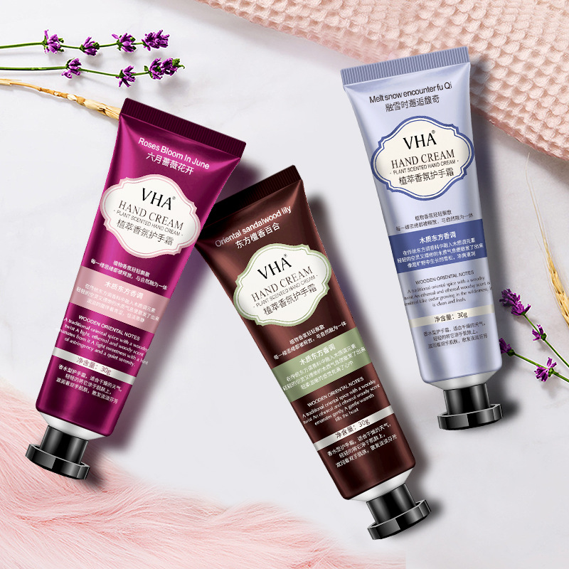 VHA crema de manos de fragancia vegetal hidratante anti-agrietamiento crema de manos para el cuidado de la piel otoño y invierno pequeña rama de alto valor al por mayor