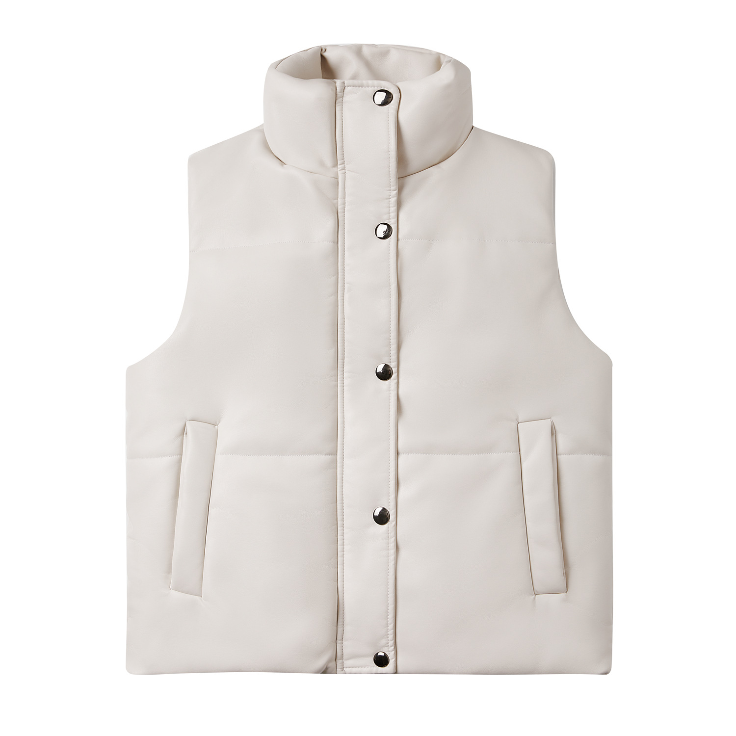 2022 Otoño e Invierno de las mujeres Chaleco de cuero sin mangas con cremallera acolchada de algodón acolchado abrigo de moda collar de pie abrigo de tamaño europeo Amazon WISH