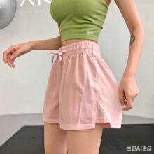 防走光训练短裤女健身瑜伽宽松透气网眼速干裤跳操假两件抽绳短裤