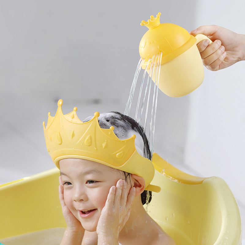 Children's Waterproof Ear Protecting TPE Baby Hair Wash Hat, Infant Shower Cap with Hair Brush and Cup
