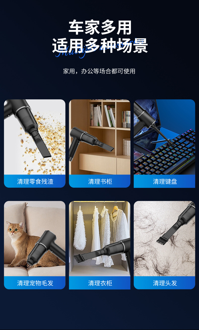 Car Vacuum Cleaner, Suction and Blowing Integrated Dual-Purpose Wireless Mini Vacuum Cleaner, Car Household Electric Dust Blower with Strong Suction