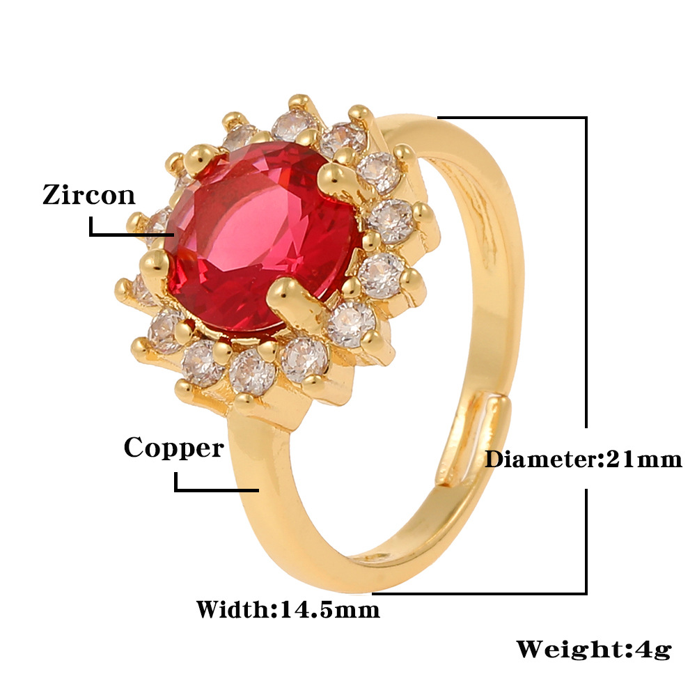 Fashion Flower Copper Rings Inlay Zircon Copper Rings
