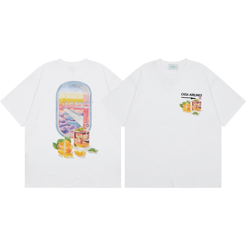 クロスボーダー2025夏服カサブランカドア枠ロゴプリント男女ゆるい半袖tシャツ重ポンド綿|undefined