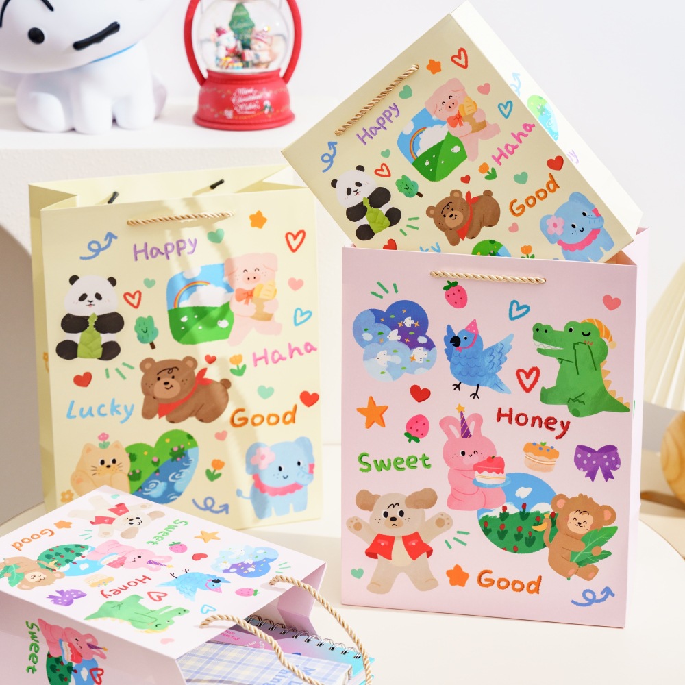 喵述 可爱动物手提袋礼物包装袋日常送礼礼物手提袋加厚白卡纸袋