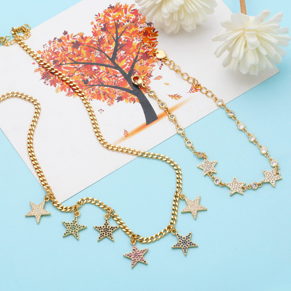 Fashion Star Copper Inlay Zircon Bracelets Necklace