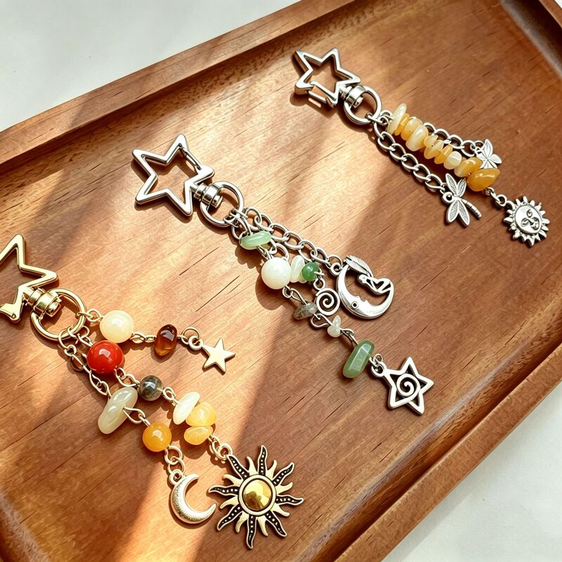 European and American Retro Sun and Moon Beaded Keychain Pendant Ins Style Colorfulful Gravel Bag Hanging Creative Mobile Phone Chain Decoration European and American Retro Sun and Moon Beaded Keychain Pendant Ins Style Colorfulful Gravel Bag Hanging Creative Mobile Phone Chain Decoration
