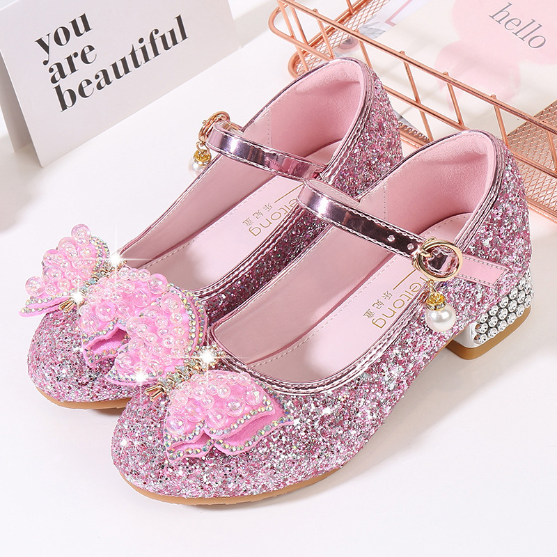 Demi-season children's shiny shoes with butterfly