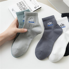 襪子男春秋刺繡雪山中筒襪棉襪運動男襪男士黑色白色襪子籃球襪