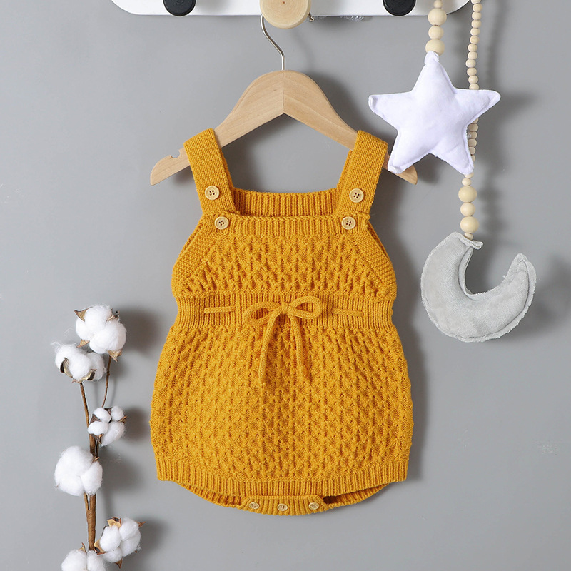 Ins Hot Selling Autum New Style Baby Knitted Suspenders Pure Color Triangle Romper Jumpsuit for Boys and Girls