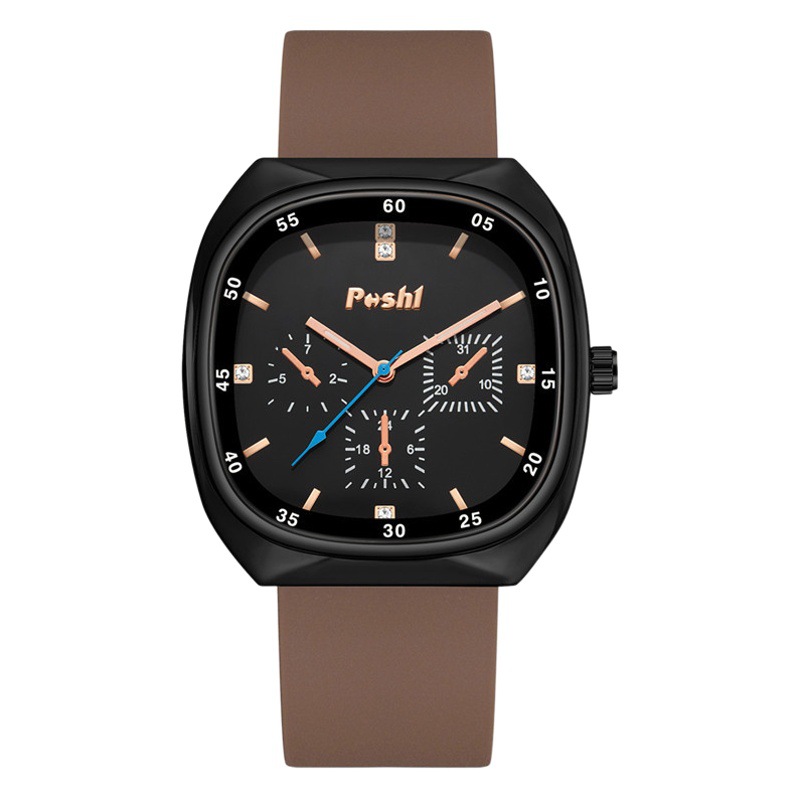 Nuevo reloj cuadrado de banda de silicona de moda popular en vivo TikTok POSHI reloj de cuarzo reloj de estudiante masculino y femenino