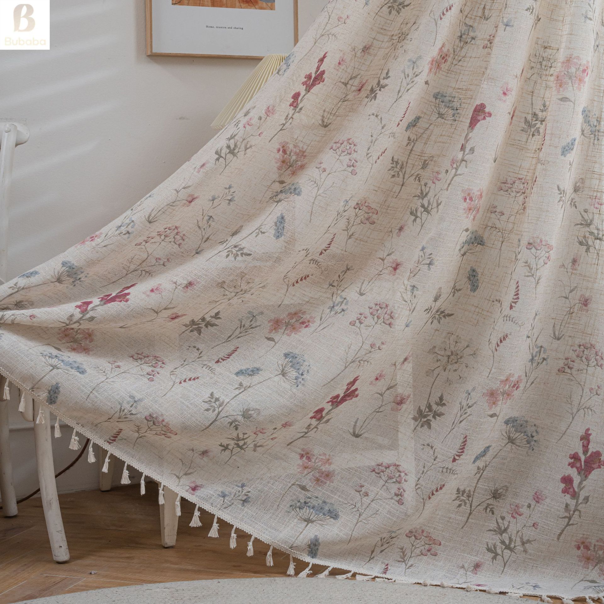 Bubaba Vorhänge im amerikanischen Landhausstil mit floralem Muster, hochwertigem, halbverdunkelndem, bedrucktem Kunstleinen-Design für Balkon und Schlafzimmer_voghion.com
