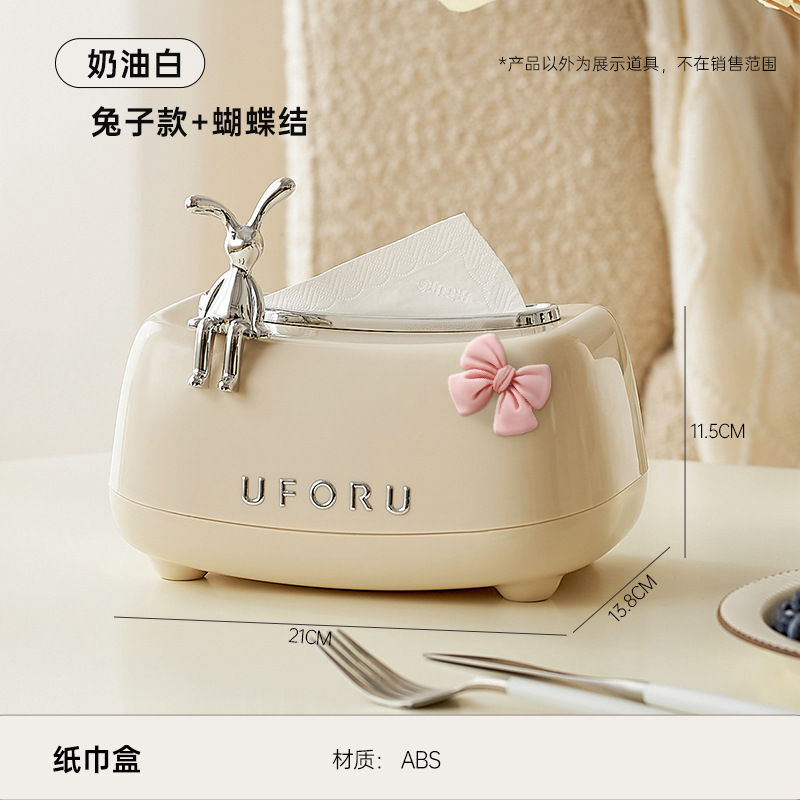 INS estilo Luz de lujo caja de pañuelos de primavera crema Conejo caja de pañuelos de escritorio sala de estar mesa de café caja de almacenamiento de alto valor de color