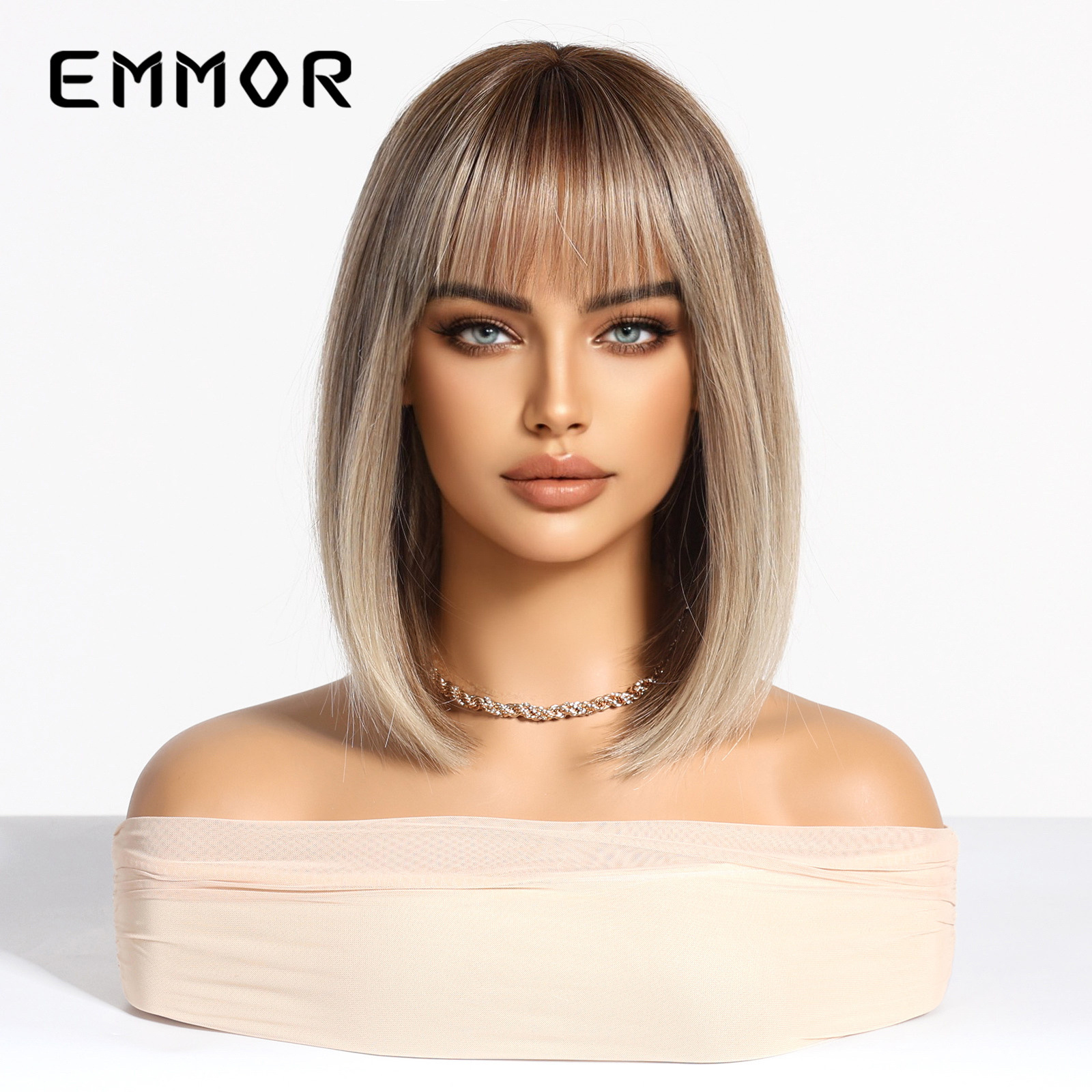 Venta caliente de primavera y verano, flequillo transpirable natural, cabello liso corto dorado degradado, peluca de estilo europeo y americano, cabello completo, wigs