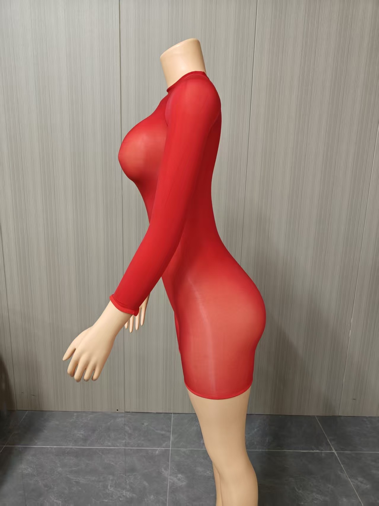 Glänzender Transparenter Bodysuit Langarm Elastischer Catsuit_voghion.com
