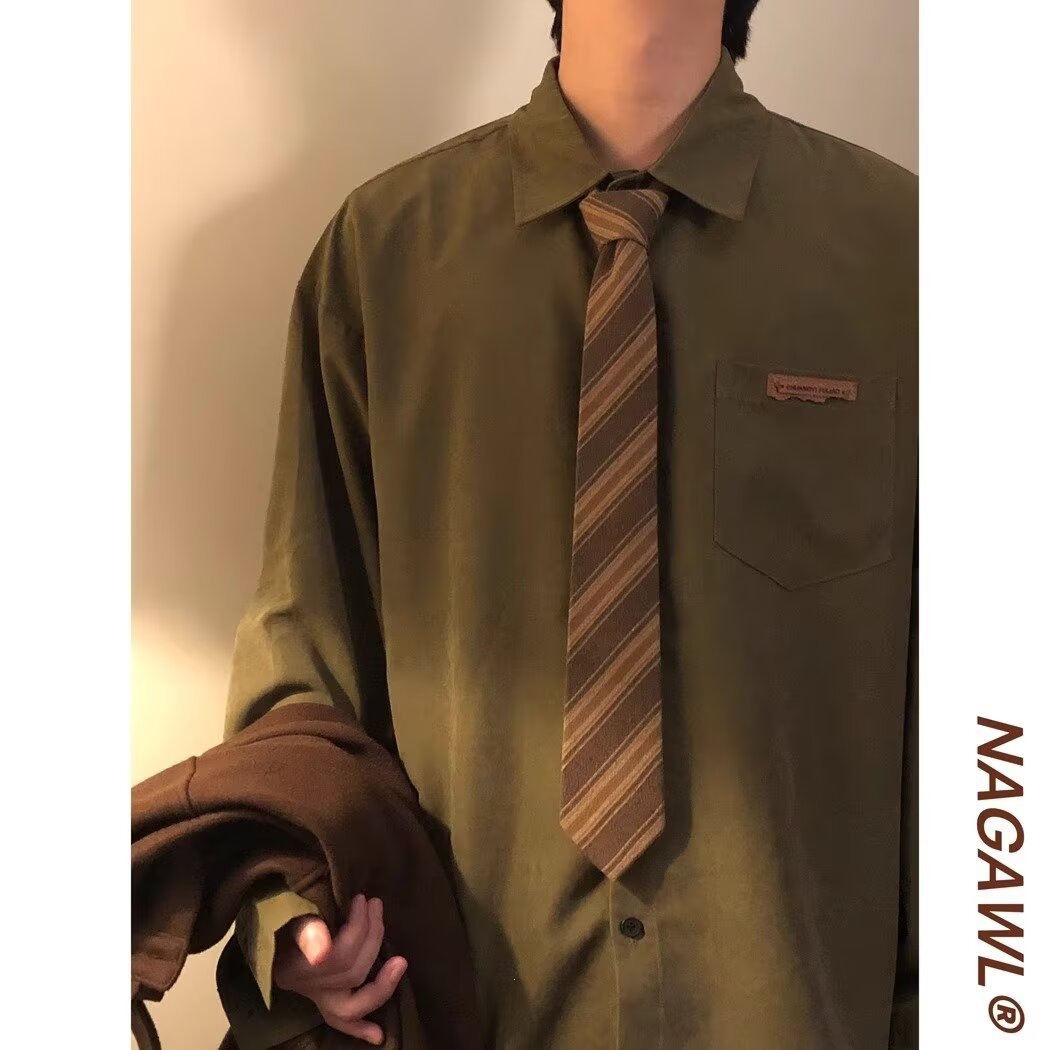 Trendy Spring Japanese Retro School Style Solid Color Long Sleeve Shirt New Casual Trendy Versatile Men's and Women's Shirt