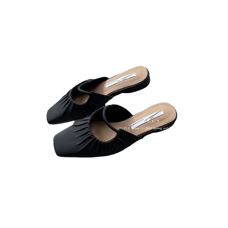 Фэнли-я плоские складки baed head half slippers женская обувь на 2024 летнюю ночь французский ветер нежная полупроводность