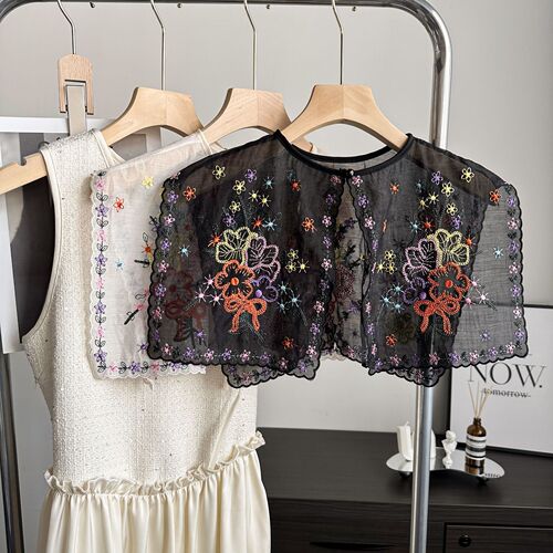 Hot selling navy collar embroidered flower apricot color shawl T-shirt decoration fake collar new color embroidered cloud shoulder fake collar