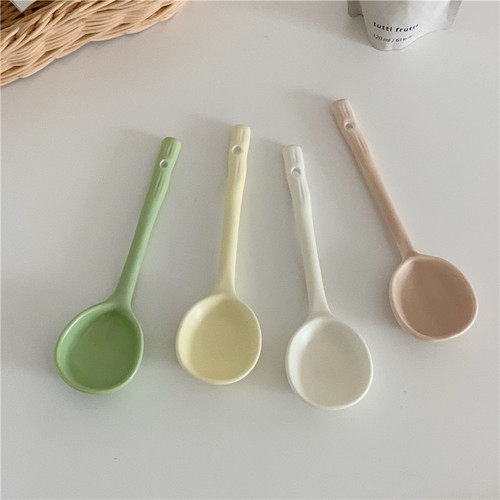 Korean ins style solid color household tableware hand-kneaded irregular household spoon dessert spoon Japanese ceramic spoon