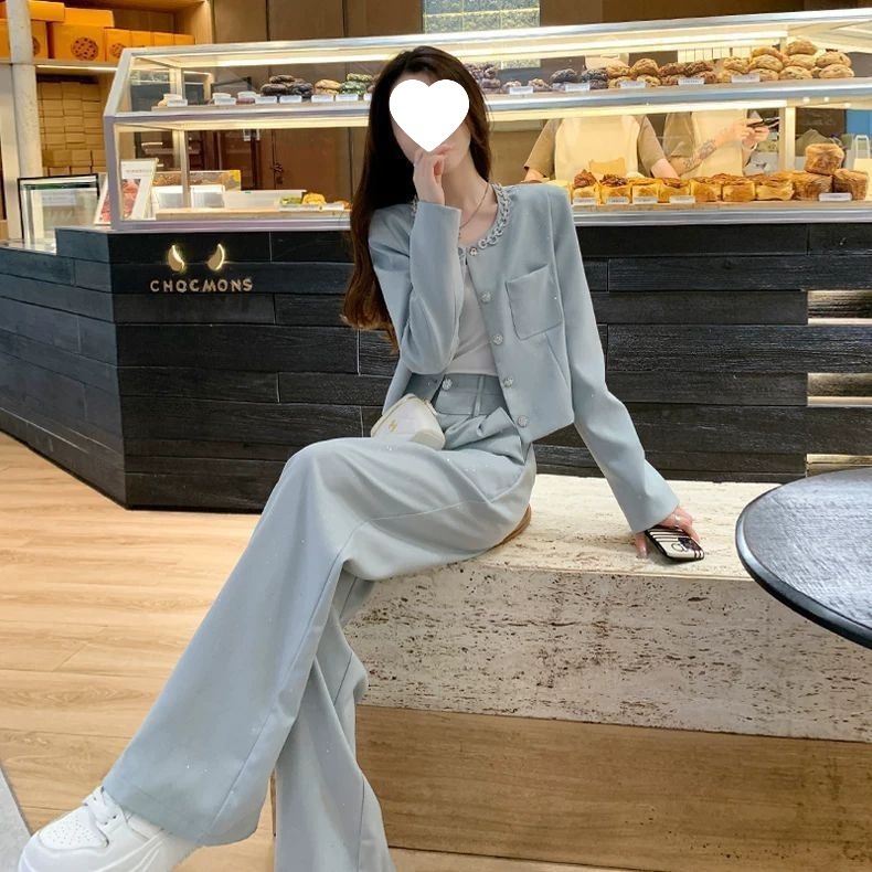 早秋穿搭一整套女装职业小香风减龄气质网红炸街阔腿裤两件套显瘦|undefined
