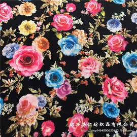 现货供应经编全涤印花韩国绒绒布玫瑰花现代时尚服装面料批发