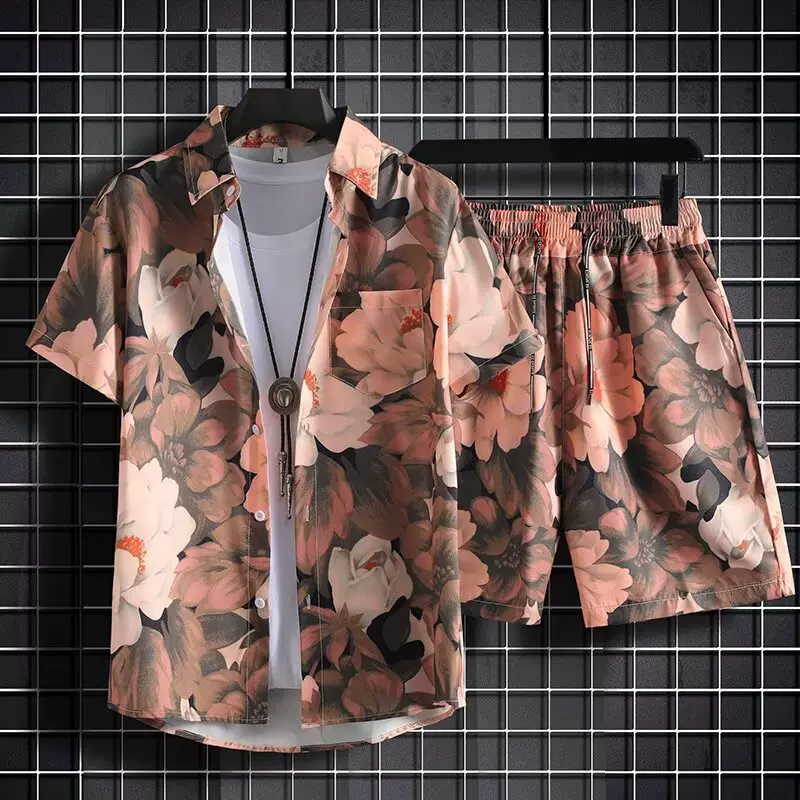 2026夏新款休闲运动套装男短袖衬衫牌五分短裤宽松港风两件