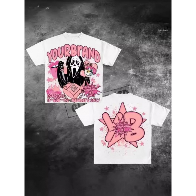 Men's T-Shirt American Print Retro Y2K Top Pure Cotton Oversized T-Shirt Couple Gothic Women's Clothing Harajuku Gothic Pattern