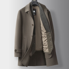 秋冬100%羊毛双面呢大衣男士高档休闲加厚中长款鹅绒内胆毛呢外套