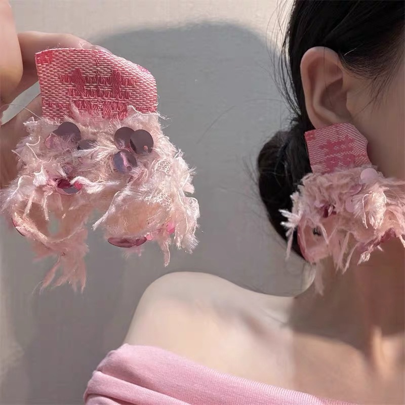 新中式甜美耳饰粉色夸张喜字流苏耳环女国风新娘结婚婚礼礼服耳坠