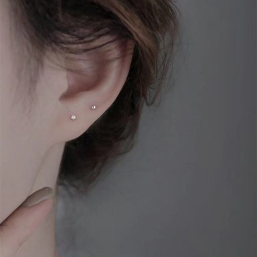 s999 Pure Silver Mini Petite Simple Stylish Ear Stud Earrings Fashion Bone Earrings for New Ear Piercings Exquisite CZ Earrings for Summer Women