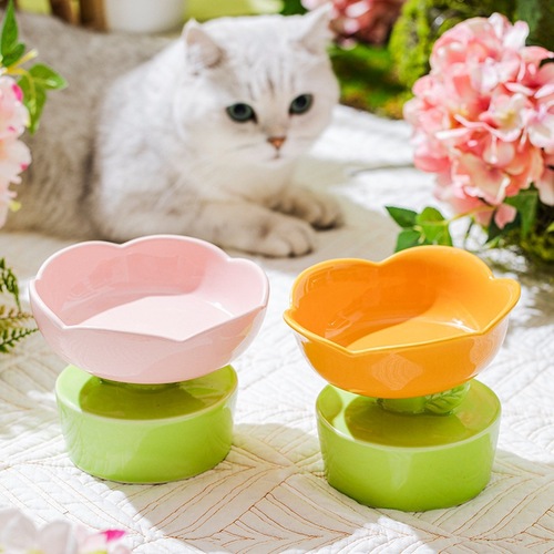 Cat Bowl Ceramic Cervical Protection Anti-Tipping Pet Food Bowl for Cats and Dogs, Large Capacity, Tall Pet Feeding Tray