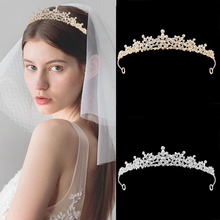 韩式新娘珍珠皇冠发箍镶钻发饰合金水钻花朵公主生日王冠结婚头饰
