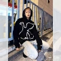 连帽印花宽松手绘卫衣