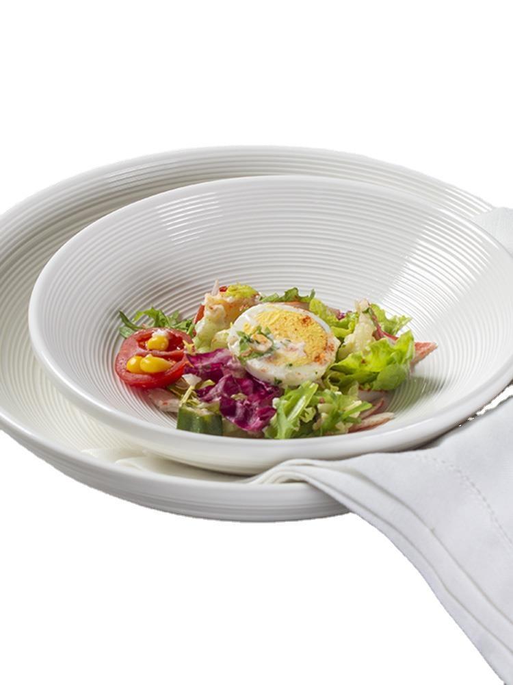 Francés Blanco cepillado plato plano de cerámica plato de postre plato de comida de lujo ligero plato Occidental Placa de filete Placa de hogar