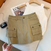 美式复古工装短裙女a字高腰小个子辣妹紧身包臀牛仔裙显瘦半身裙