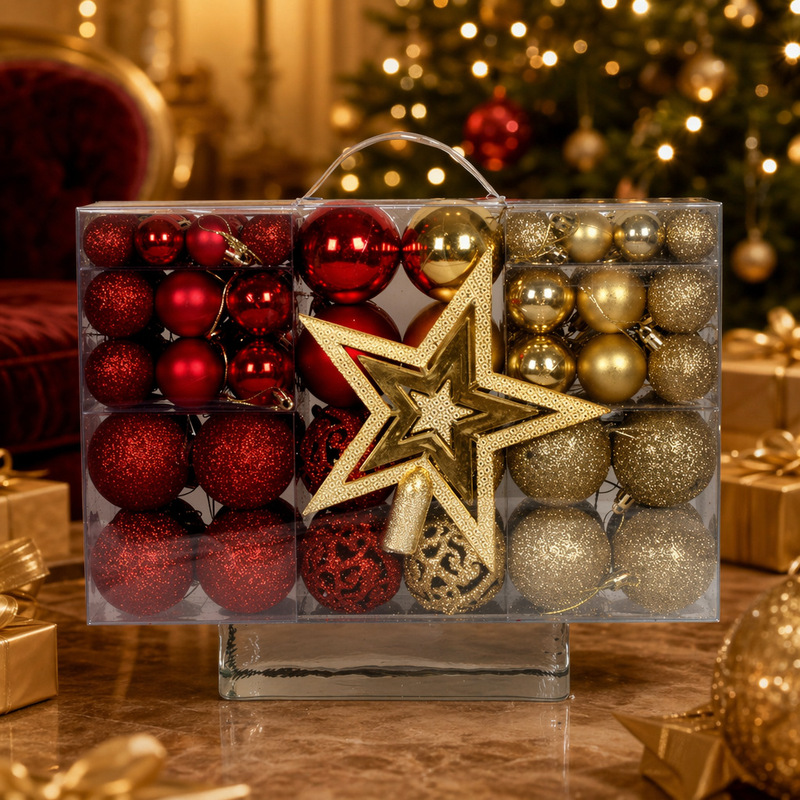 Cross-border new Christmas ball 101PCs color 3-6cm bright matte hollow ball Christmas decoration set