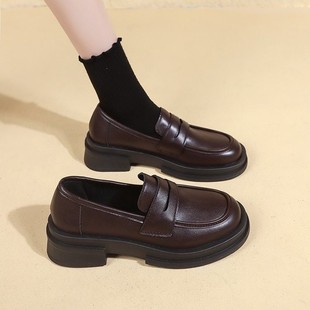 College Korean Style Small Leather Shoes 2024 Autum New Retro Thick-soled Loafers One-step Taizhou Loafers for Women