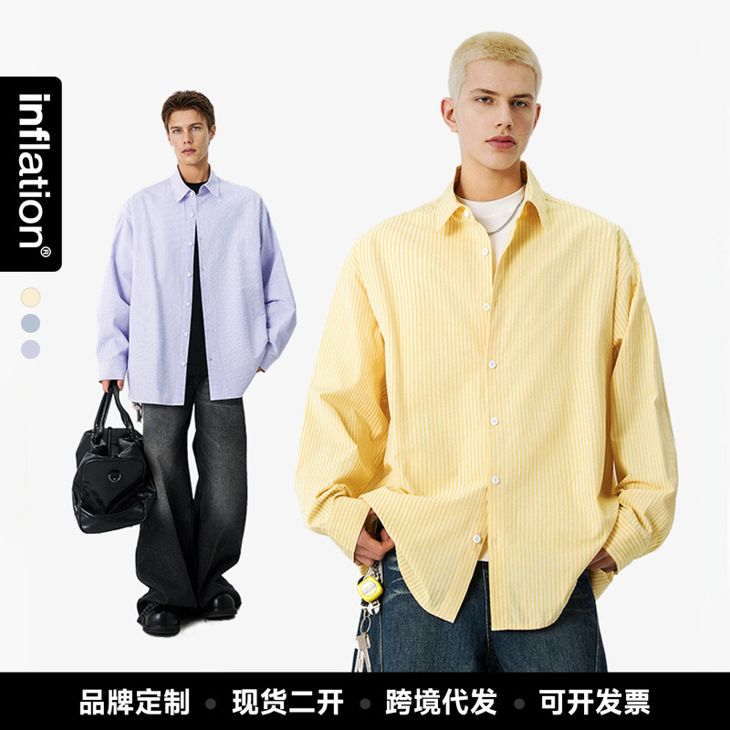 Jiezhanyou Goods | Windproof Striped Shirt 26 Men's Spring Jacket New Trendy Brand Thin Cardigan with Turn-Down Collar and Long Sleeves