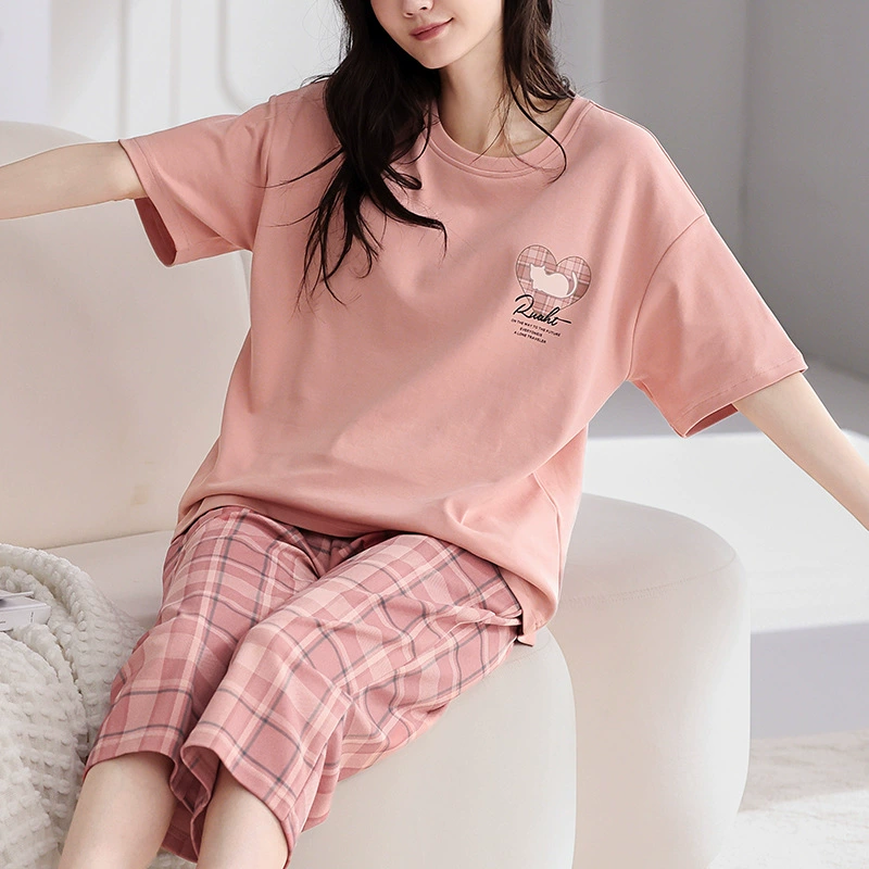 芬腾 Cotton summer pijama, thin breathable set, with short sleeve, oversize, plus size