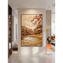 日照金山玄关装饰画砂岩柿柿如意挂画走廊过道山水风景壁画定制