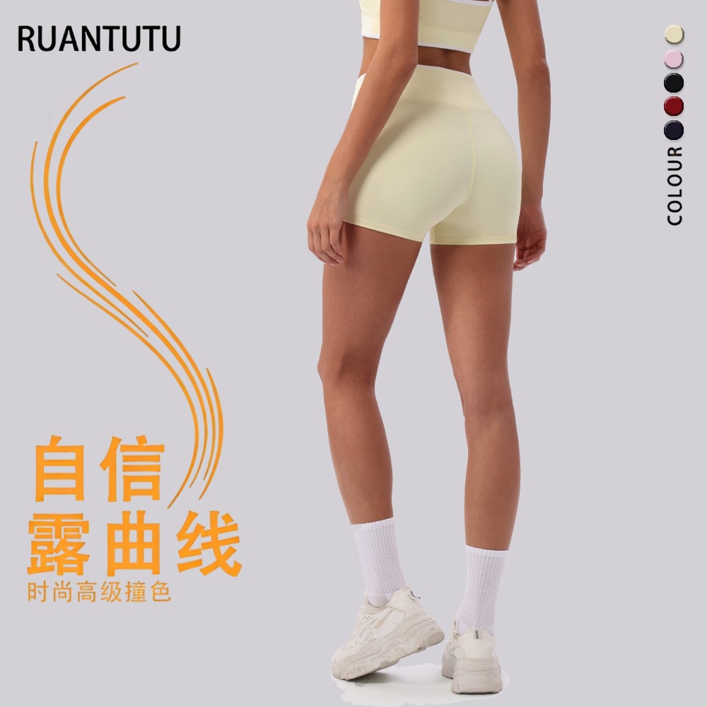 Nuevos cortos de yoga de cintura alta cruzada transfronteriza, desnudos apretados, pantalones deportivos de alta cadera para mujeres, pantalones de fitness