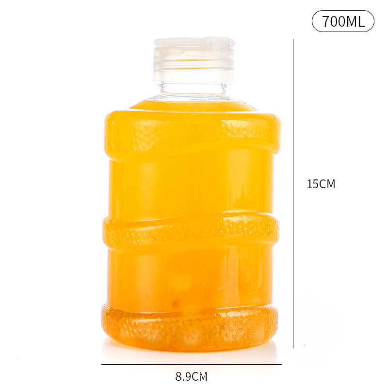 En stock cubo botella de plástico transparente PET jugo botella de bebidas grado alimenticio creativo desechable leche botella de té al por mayor