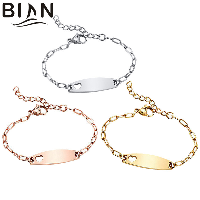 Cross-Border Stainless Steel Hollow Heart-Shaped Butterfly Curved Tag Children's Bracelet with Custom Laser Engraving and Smooth Curved Tag Bracelet Cross-Border Stainless Steel Hollow Heart-Shaped Butterfly Curved Tag Children's Bracelet with Custom Laser Engraving and Smooth Curved Tag Bracelet