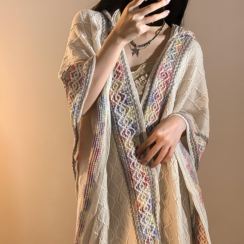 Turismo de estilo étnico encapuchado chal mujer en Xinjiang Yunnan bohemia sala de aire acondicionado camisa de punto camisa de abrigo